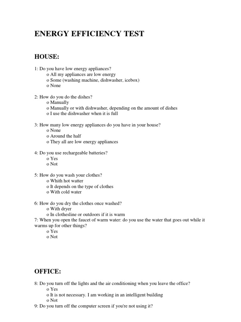 Energy Efficiency Assessment Questionnaire | PDF | Dishwasher | Home ...