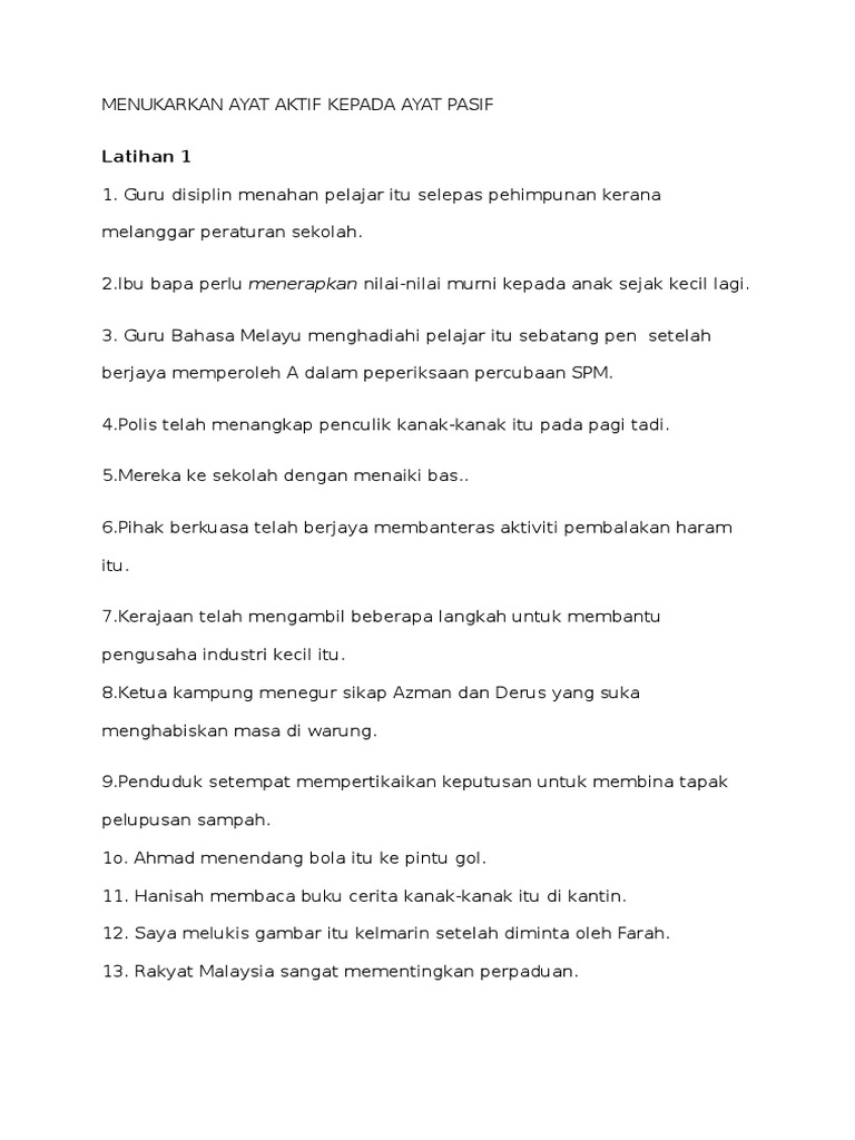 Menukarkan Ayat Aktif Kepada Ayat Pasif  PDF