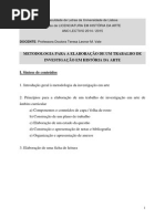 Metodologia Da Investigação Em Arte