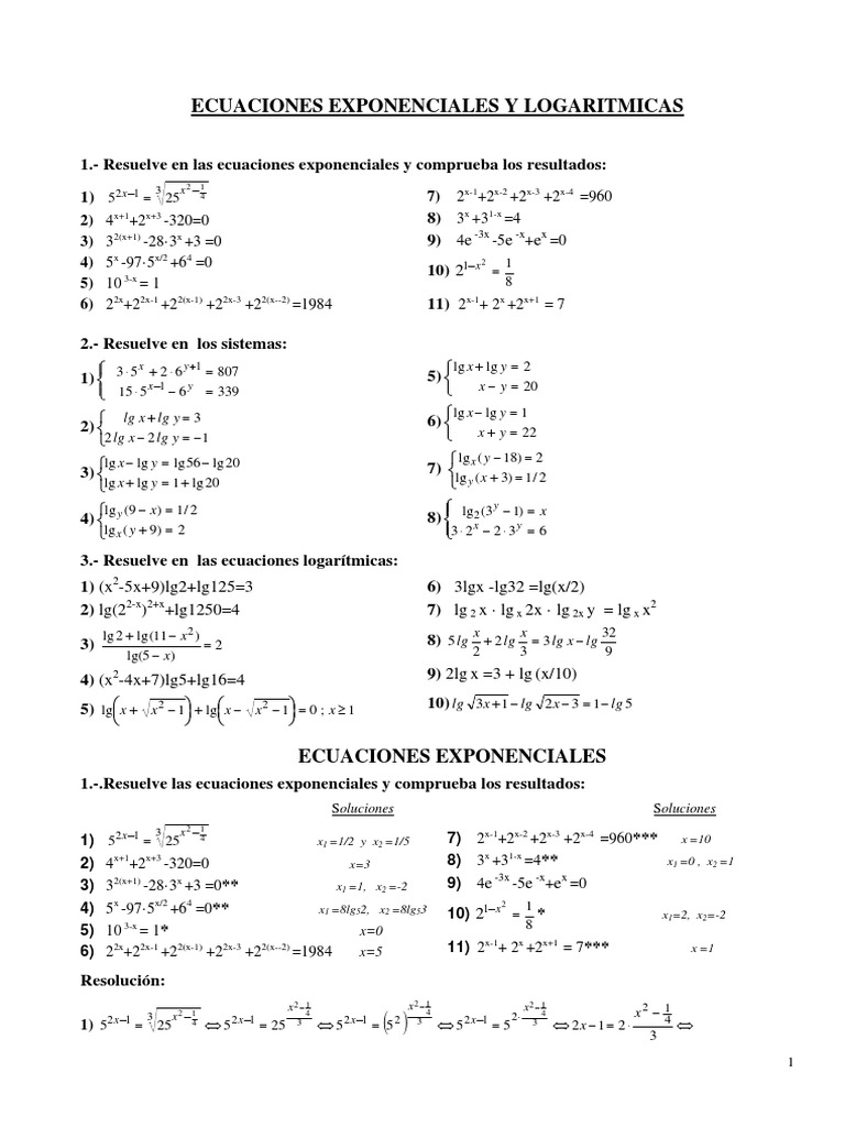 Ecuaciones Exponenciales Y Logaritmicas Pdf Pdf Ecuaciones Objetos Matematicos