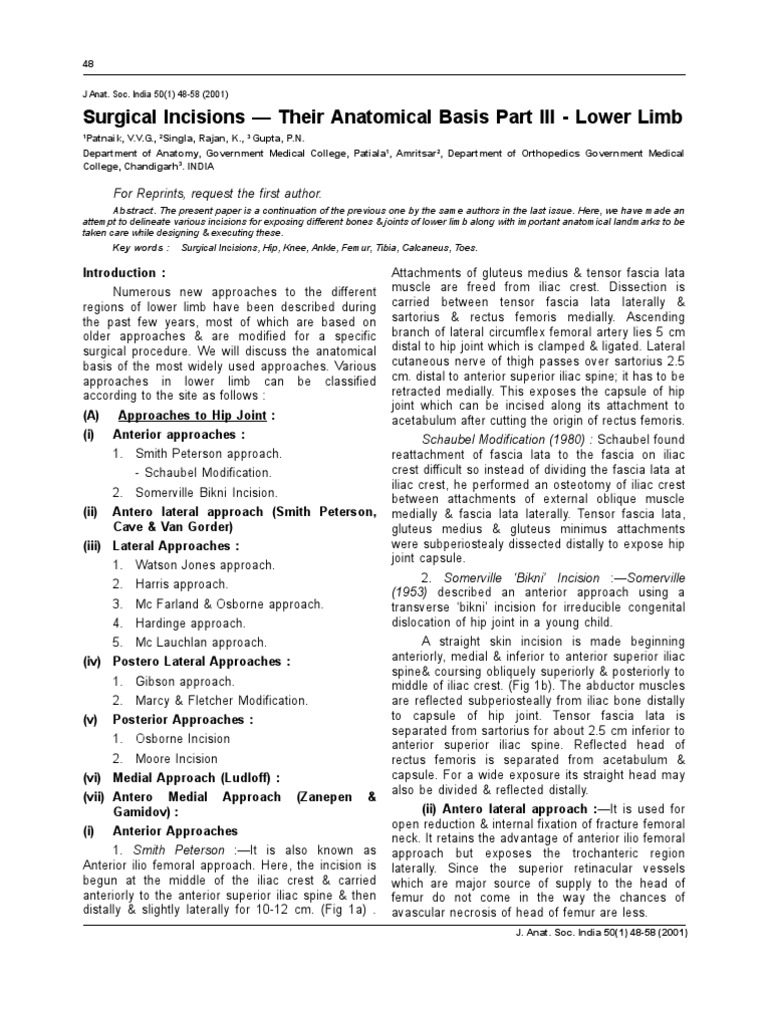 Surgical Incisions of Lower Limb | PDF | Ankle | Knee
