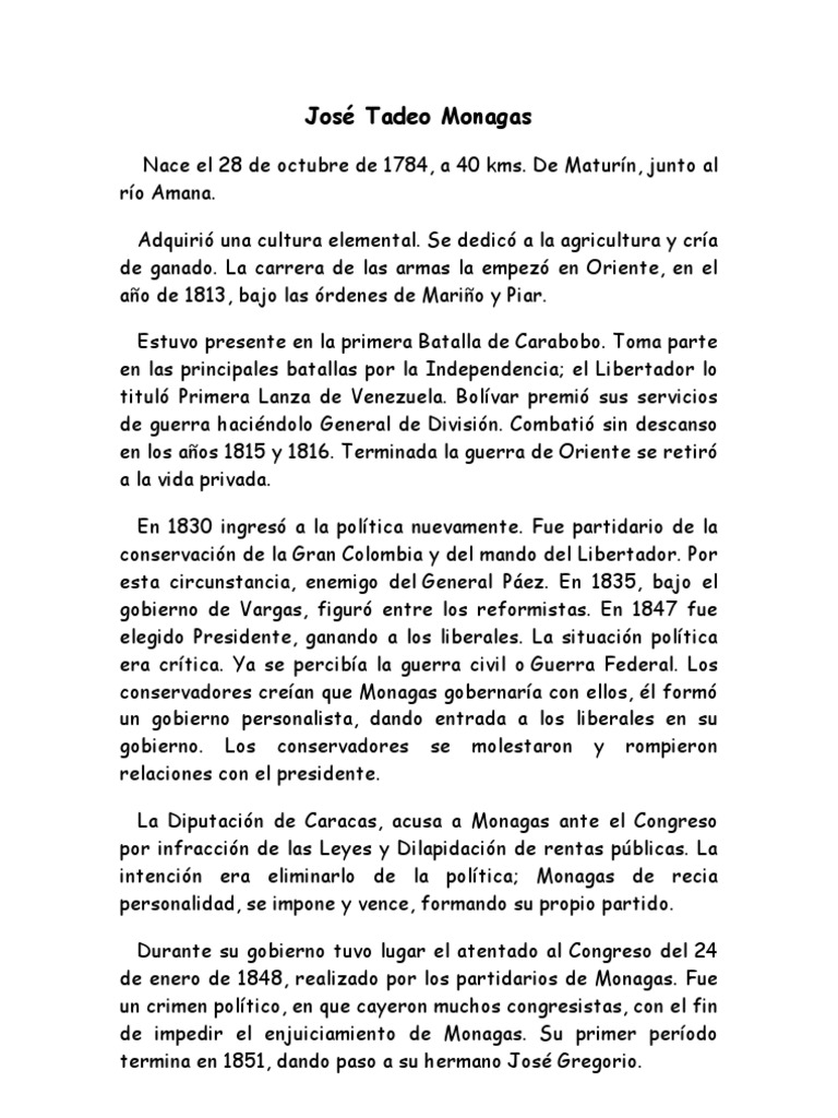 José Tadeo Monagas América del Sur Política
