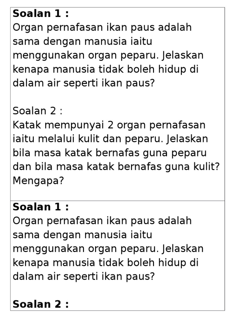 Fikirkan Soalan Aplikasi Organ Pernafasan Pdf