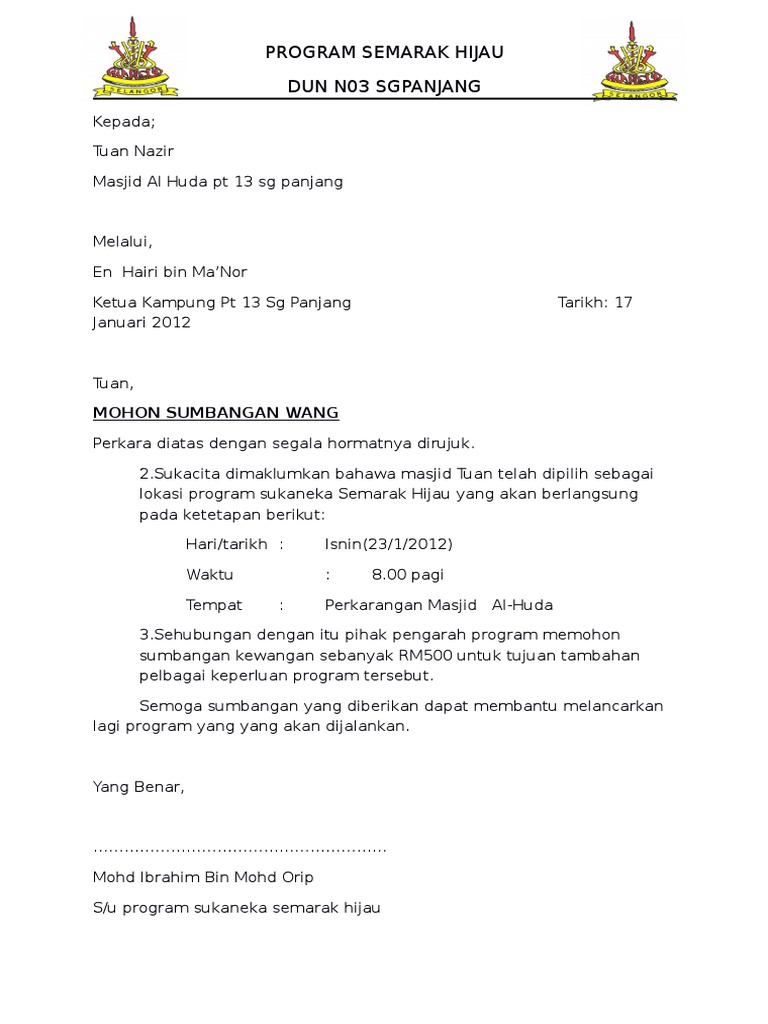 Surat Mohon Sumbangan Masjid
