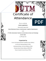 Certificate of Attendance for Optical Biochemical Sensor Presentation