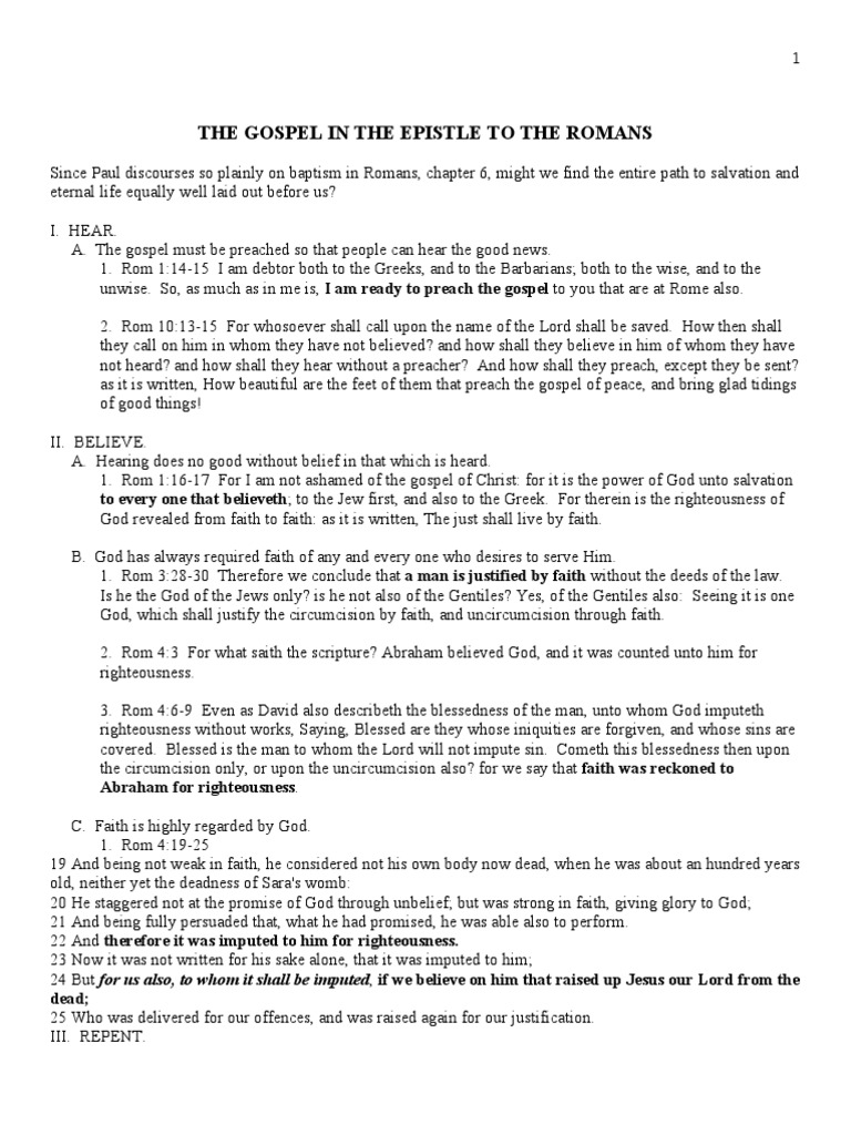 The Gospel In The Epistle To The Romans Sermon And Outline - 