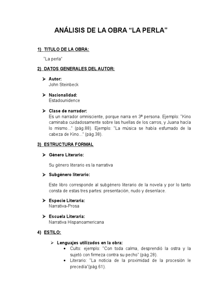 ANÁLISIS DE LA OBRA “LA PERLA”