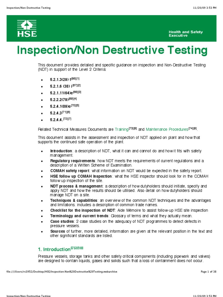 Inspection/Non Destructive Testing | PDF | Nondestructive Testing | Safety