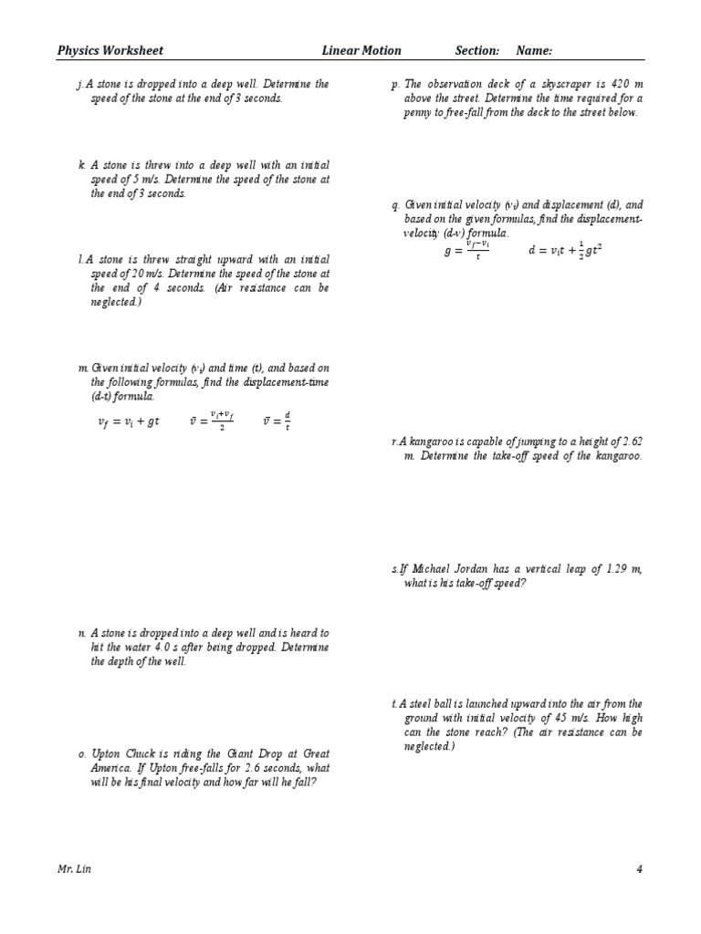 Linear Motion Problems and Solutions | PDF | Science & Mathematics ...