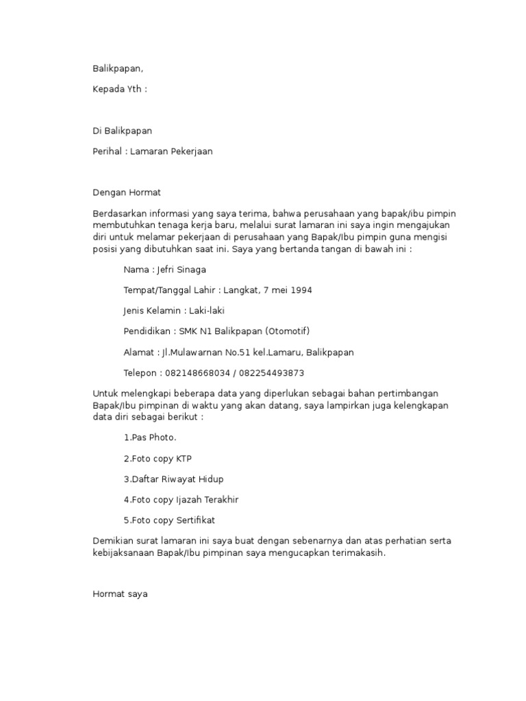 Download 79+ Contoh Surat Lamaran Kerja Edit Gratis