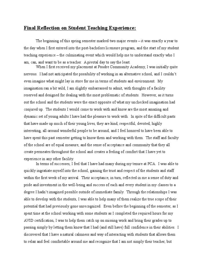 essay on student teaching experience