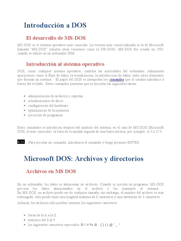 Introducción a MS-DOS y sus comandos | PDF | Dos | Archivo de computadora