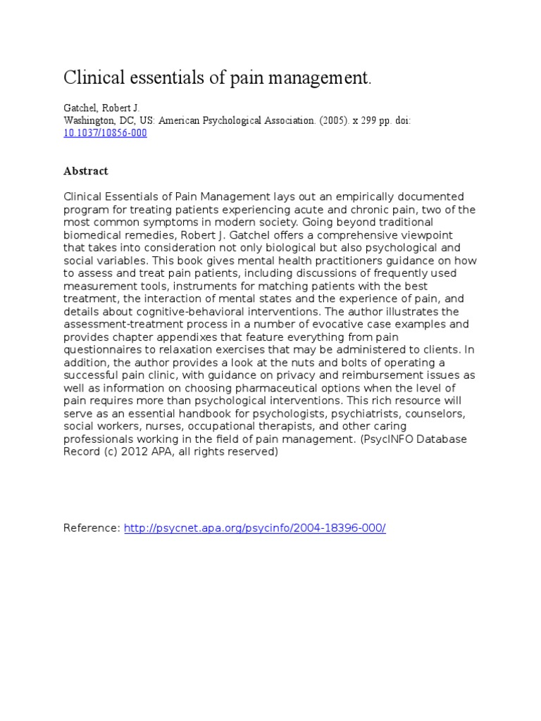 Clinical Essentials of Pain Management | PDF | Self-Improvement