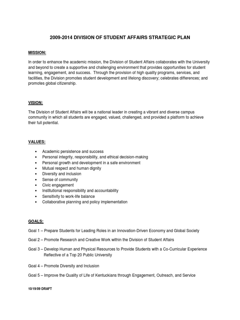 2009-2014 Division of Student Affairs Strategic Plan: Mission | PDF ...