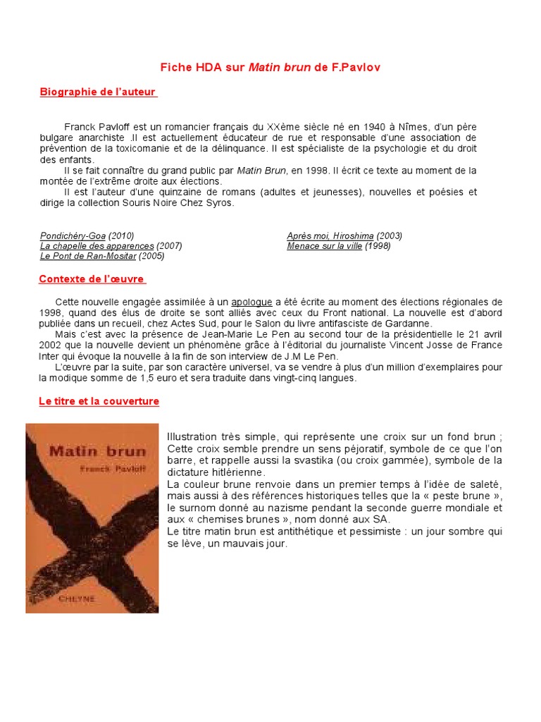 Fiche Bilan Sur L Etude De Matin Brun Politiques General
