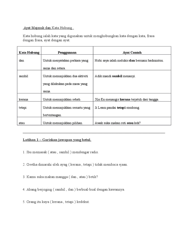 Ayat Majmuk Dan Kata Hubung Pdf