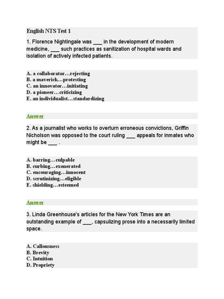 English NTS Test 1 | PDF