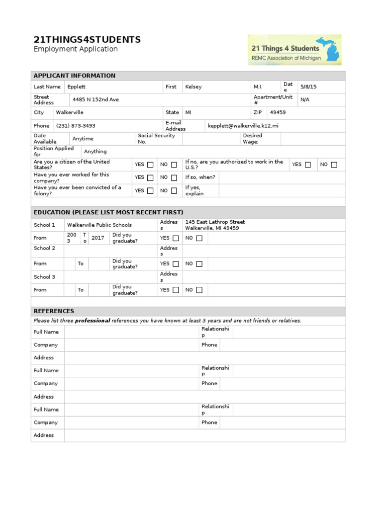 Student Job Application Form | PDF | Career & Growth | Politics