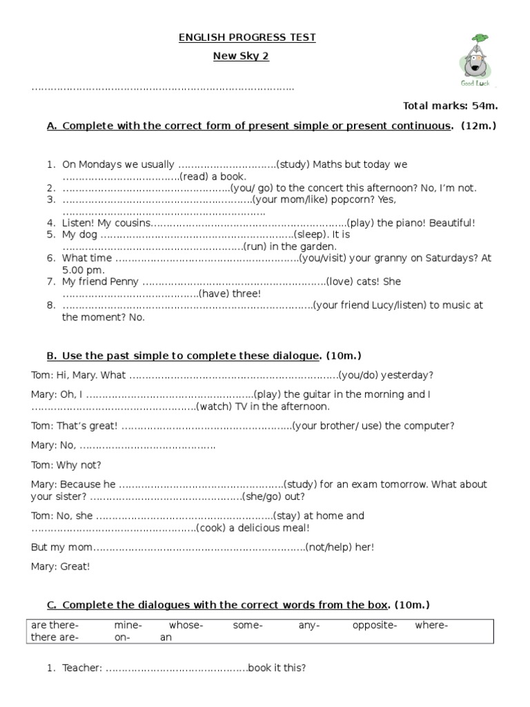 English Progress Test-Children | PDF
