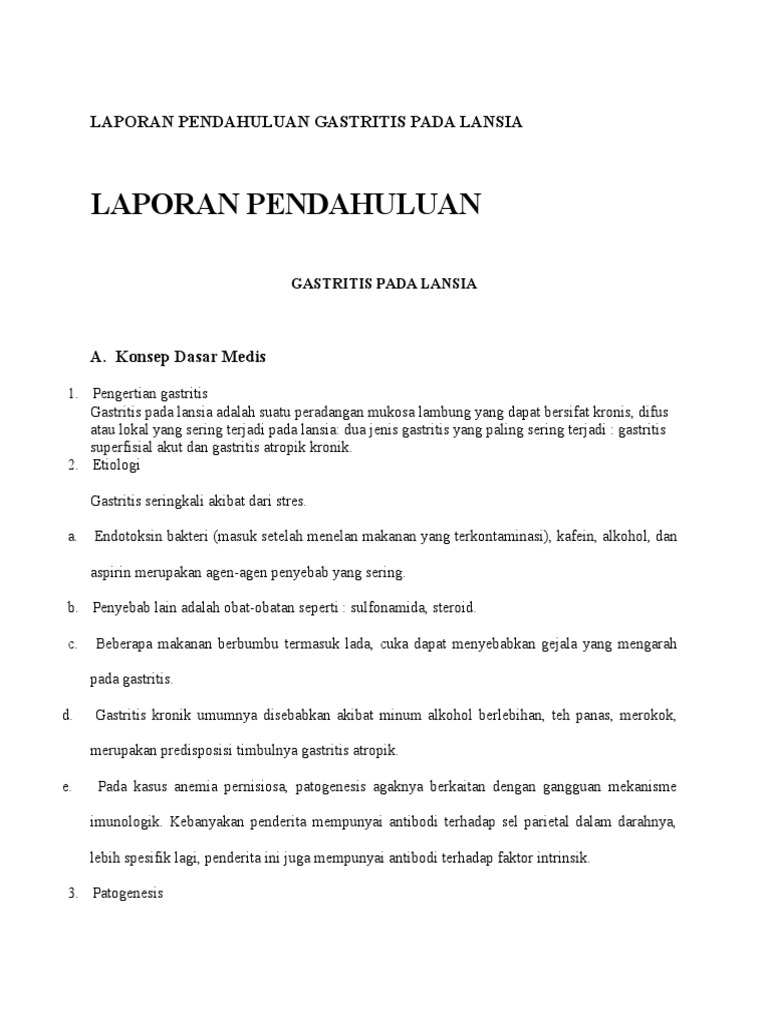 Laporan Pendahuluan Gastritis Pada Lansia