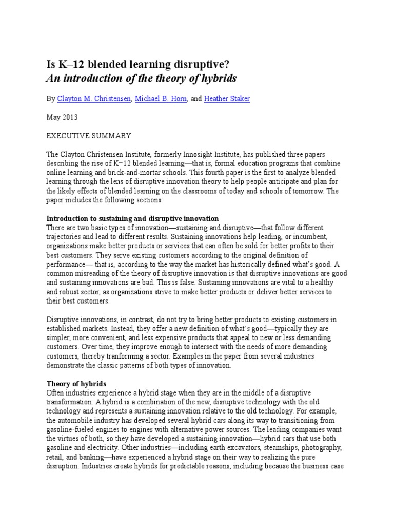 Blended Learning: Disruption in K-12 Education | PDF | Disruptive ...