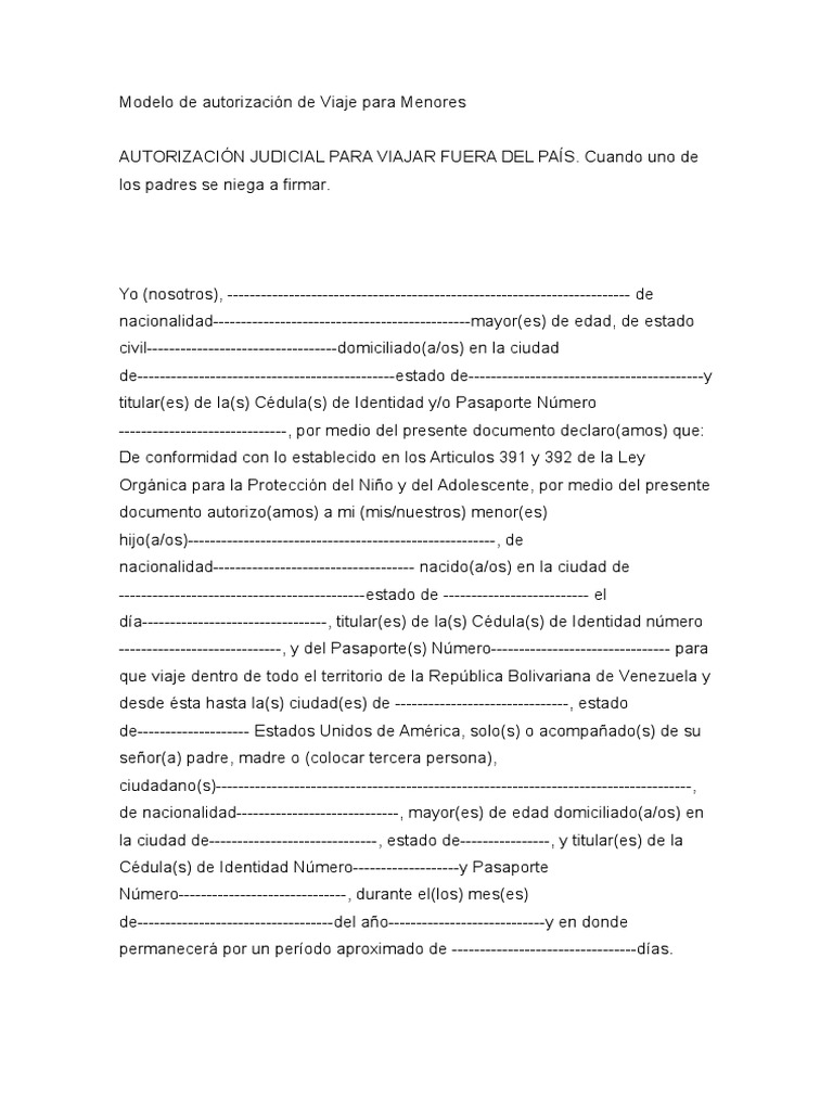 Modelo de Autorización de Viaje Para