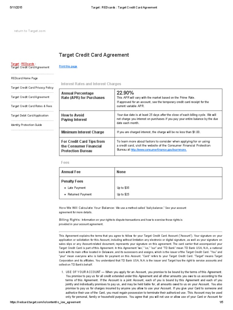 Target Redcards Target Credit Card Agreement PDF Credit Card Payments