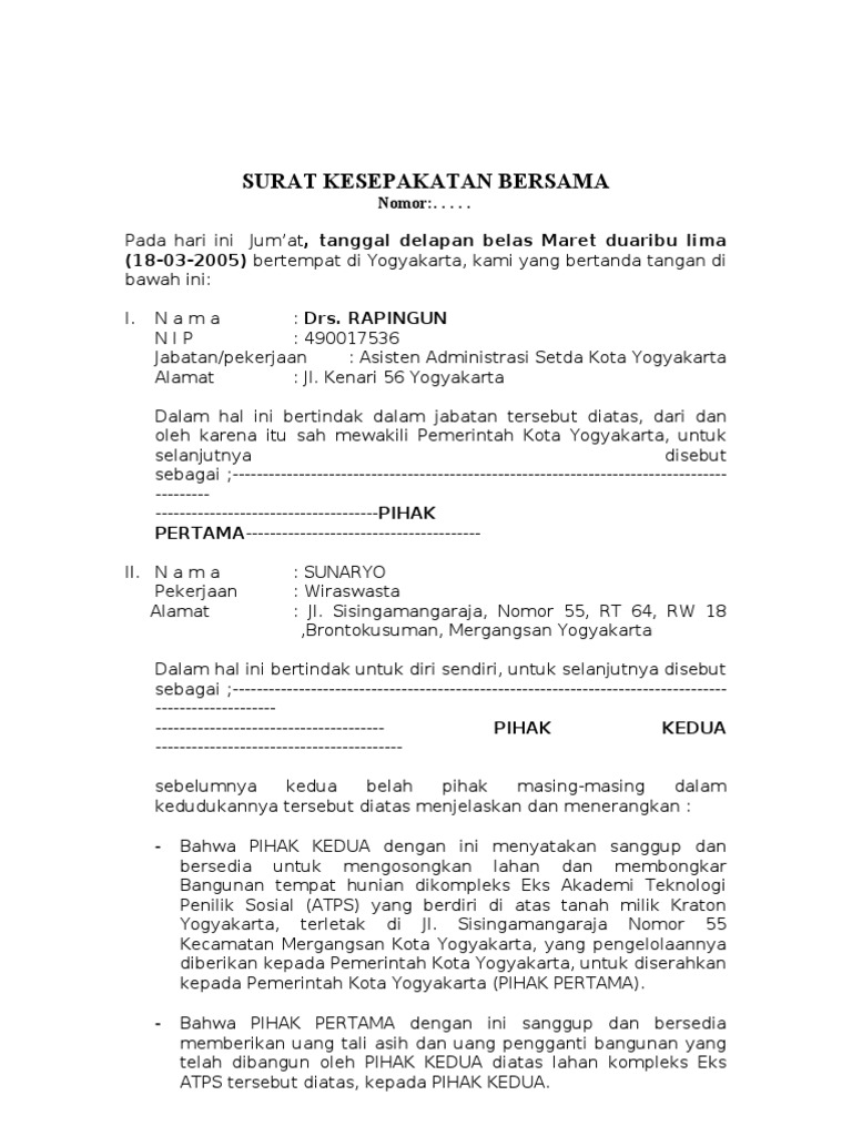 Surat Kesepakatan Bersama