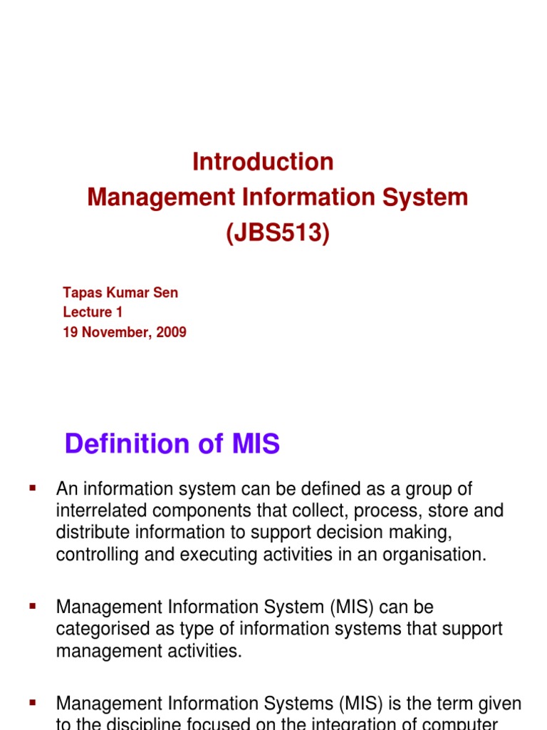 Mis - Jbs513 Lecture 1 | PDF | Management Information System ...