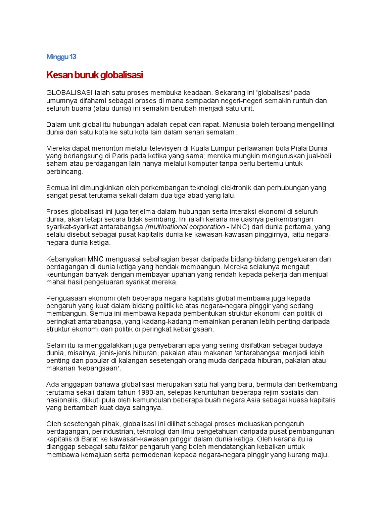 Kesan Buruk Globalisasi Pdf