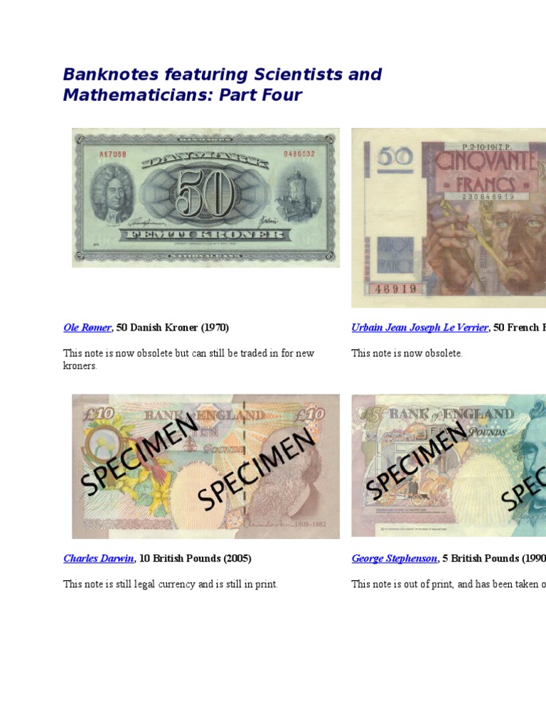 Banknotes Featuring Scientists & Mathematicians | PDF | Banknote | Money
