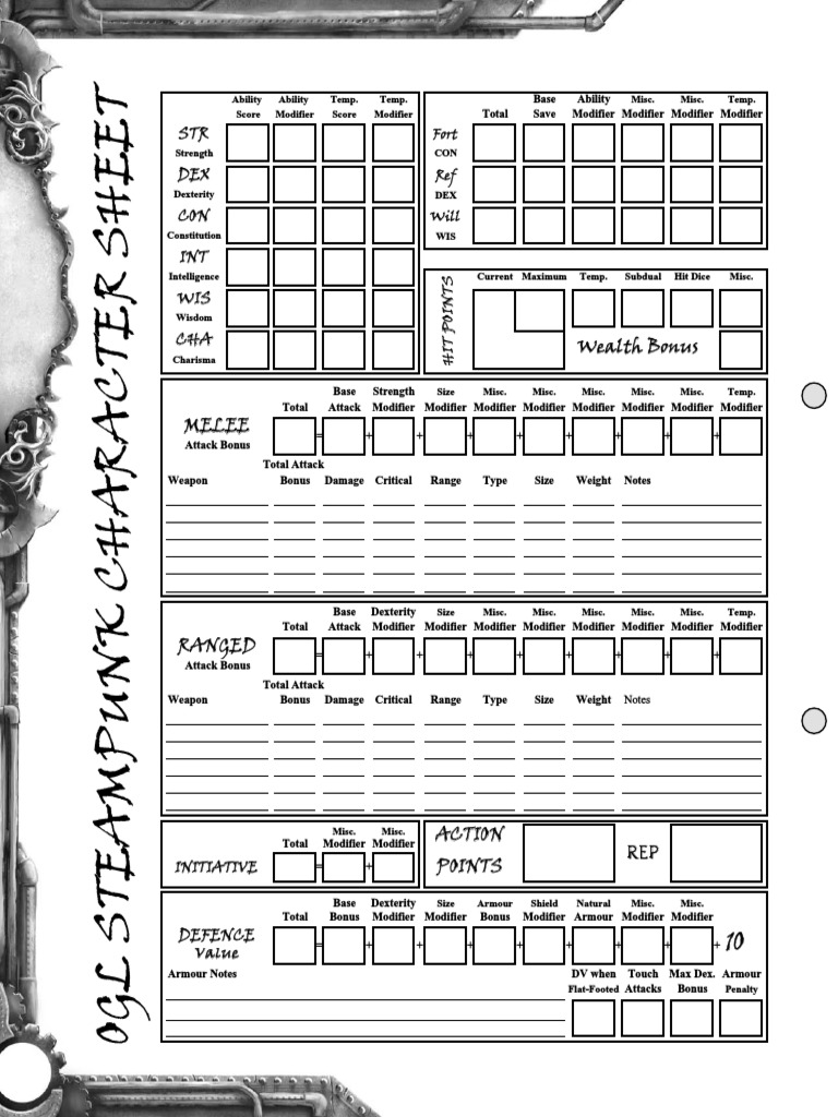 OGL Steampunk Character Sheet | PDF | Computers | History