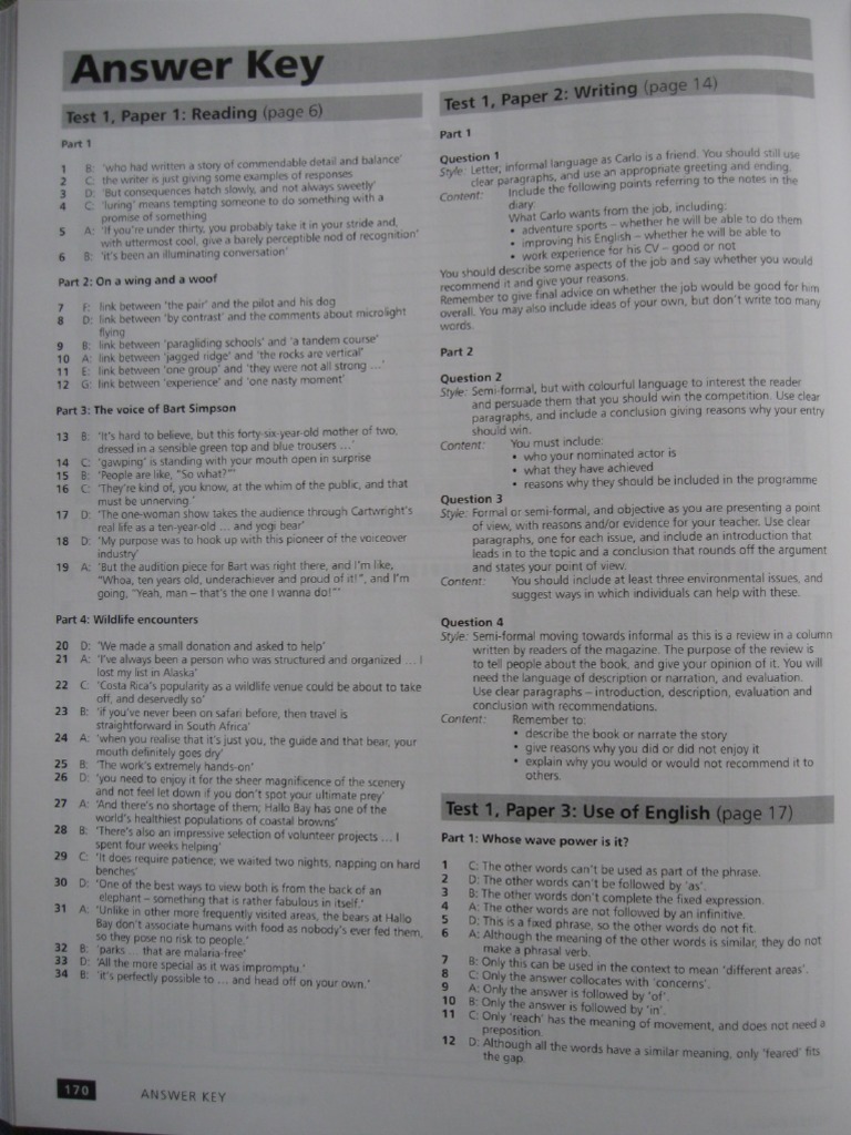 Answer Key - Cae Test Plus New Edition | PDF