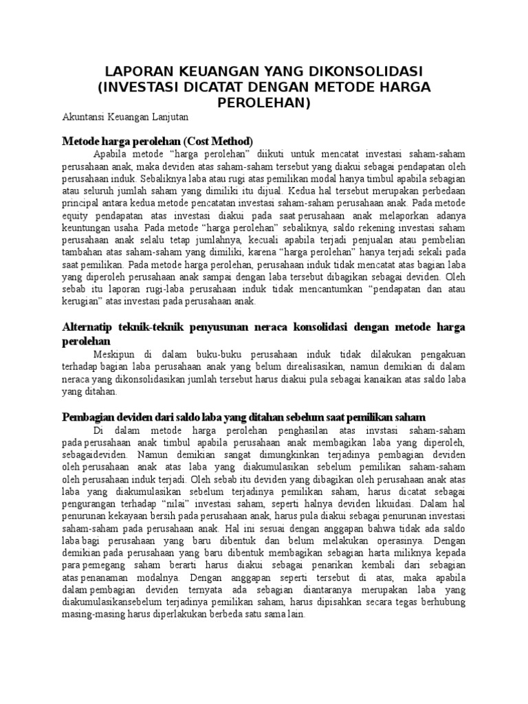Contoh Laporan Keuangan Konsolidasi Perusahaan Induk Dan Anak
