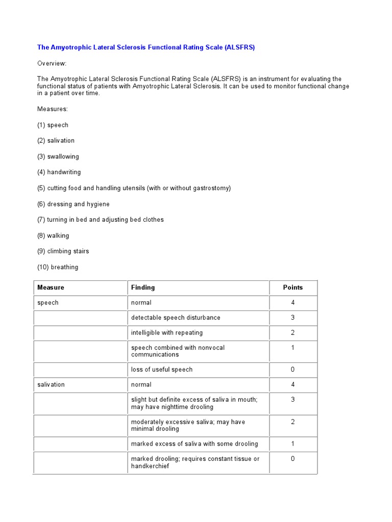 ALS Functional Rating Scale (ALSFRS) | PDF