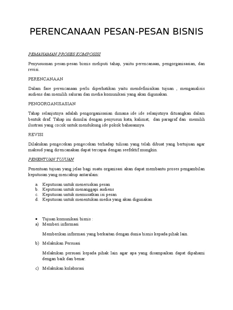 Perencanaan Pesan Pesan Bisnis Pdf