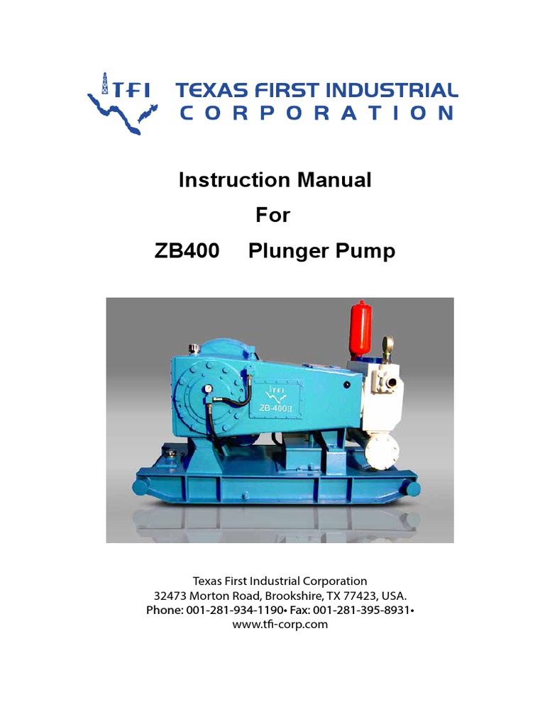 TFI Instruction Manual ZB400II Catalogo de Repuestos PDF Pump Valve