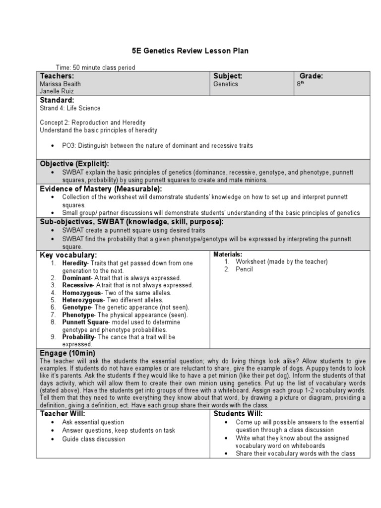 5E Genetics Review for 8th Grade | PDF | Dominance (Genetics) | Zygosity