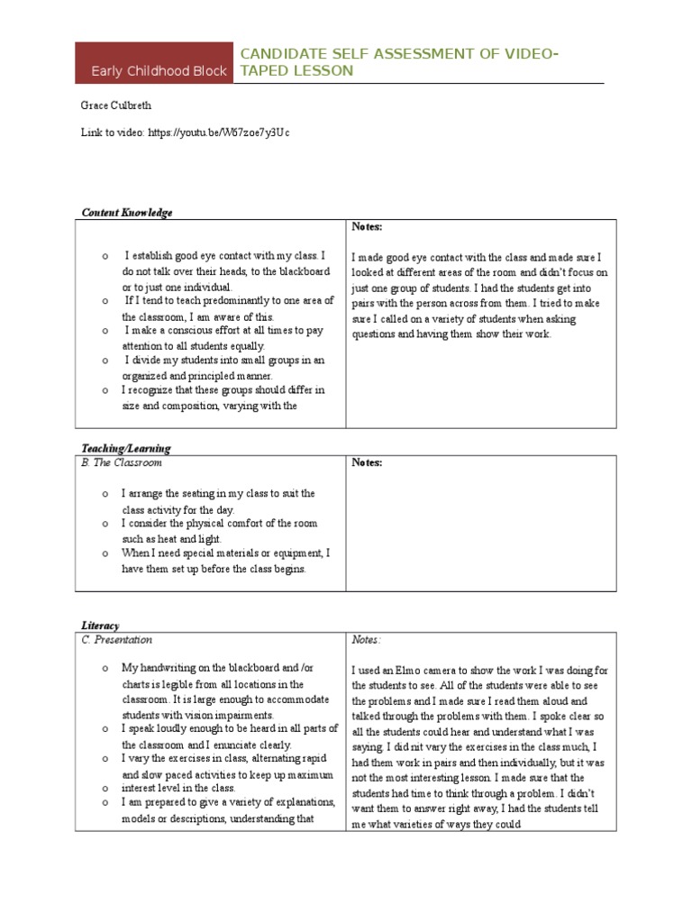 Self Assessment | PDF | Classroom | Educational Assessment