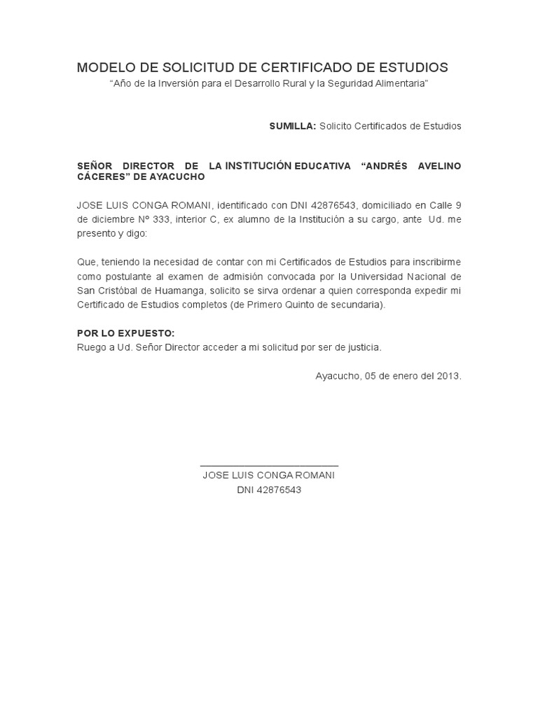Solicitud de Certificado de Estudios | PDF