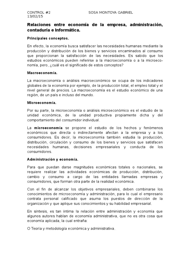 Relaciones entre economía de la empresa, administración
