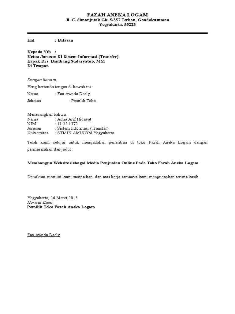 Surat Balasan Ijin Penelitian