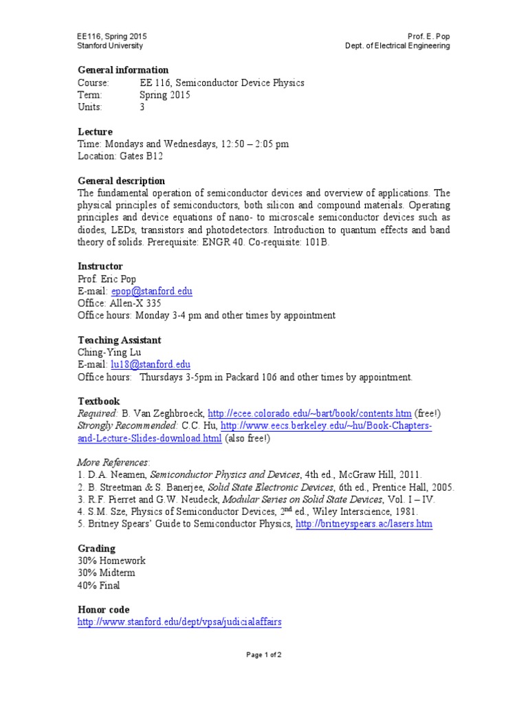 Semiconductor Device Physics Syllabus | PDF | Semiconductor Devices ...