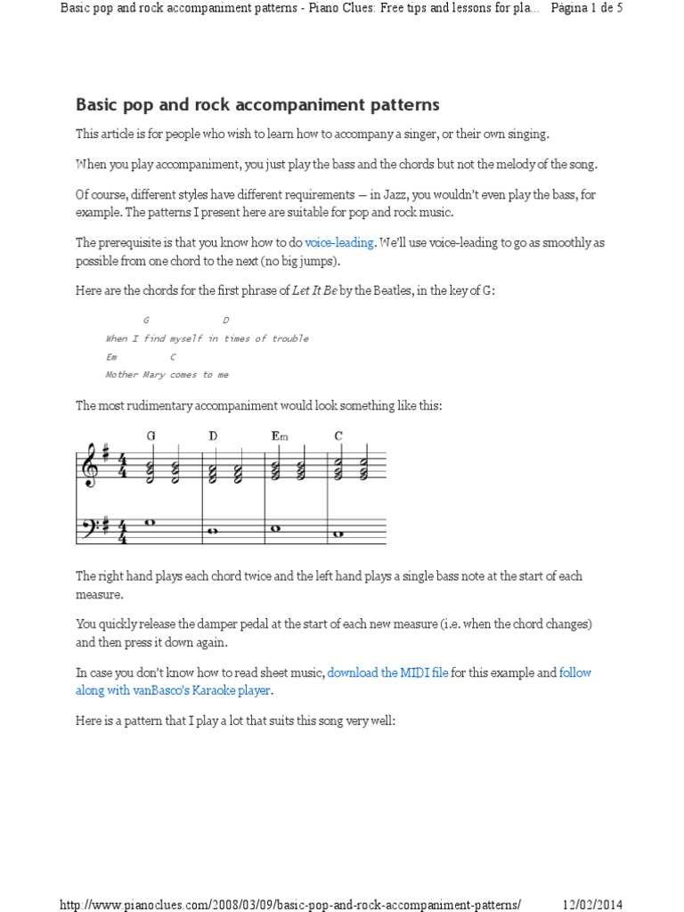 Basic Pop An Rock Patterns PDF PDF Chord (Music) Piano