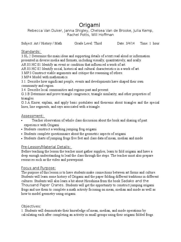 Origami Final Lesson Plan | PDF | Origami | Triangle