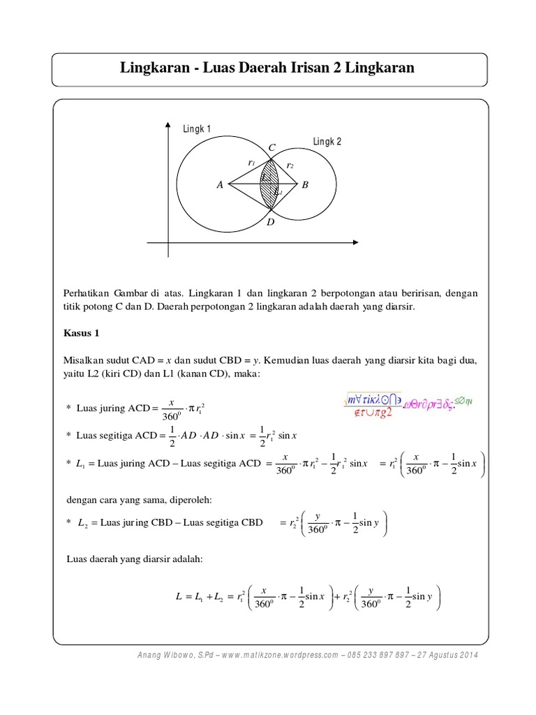 Lingkaran Luas Daerah Irisan 2 Lingkaran