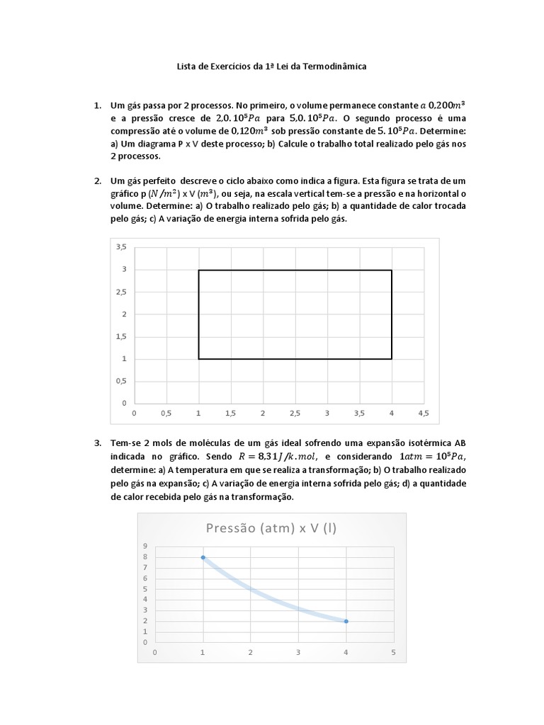 Exercícios Sobre A Primeira Lei Da Termodinâmica