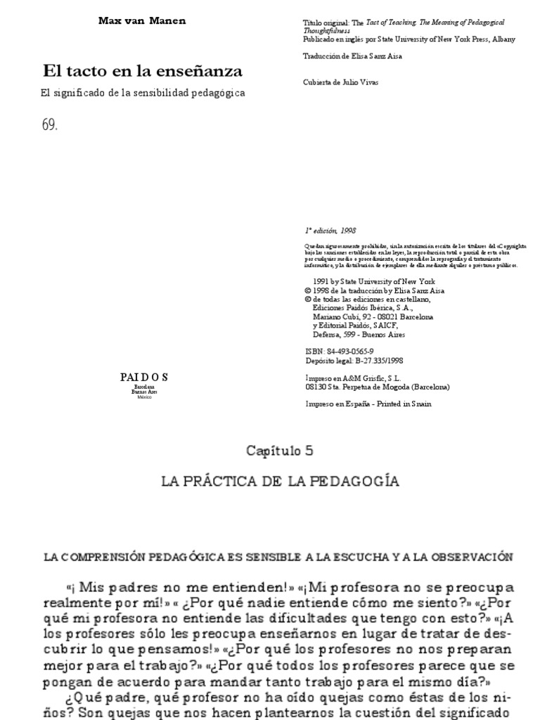 El Tacto de La Enseñanza Max Van Manen | PDF