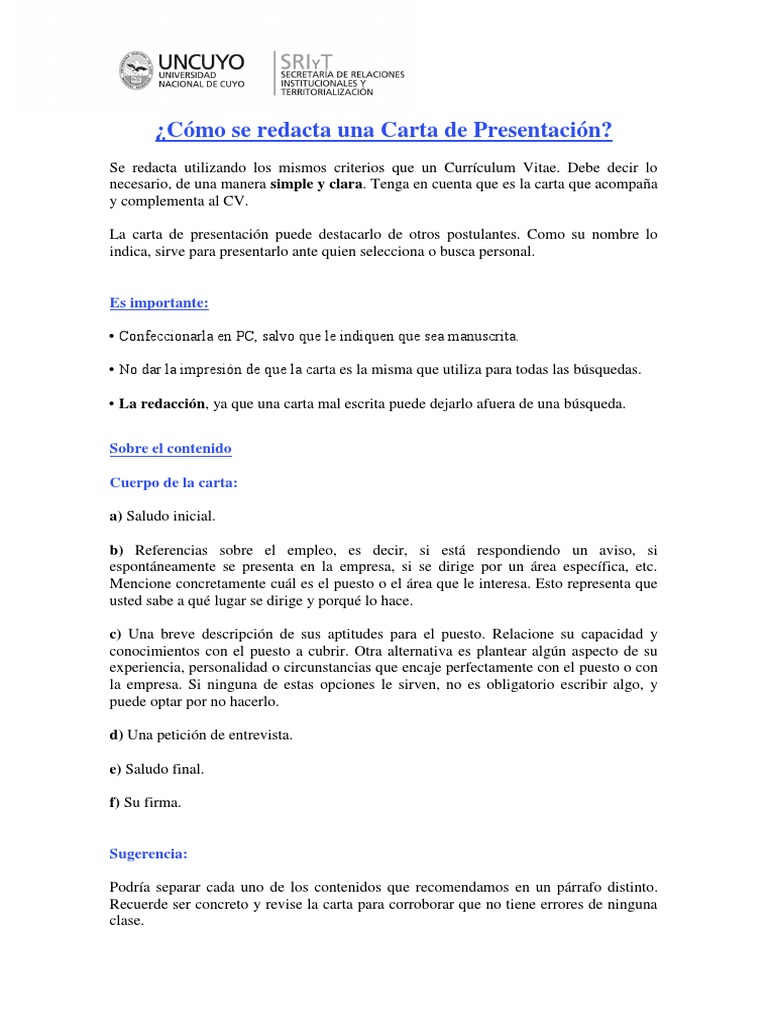 Cómo Se Redacta Una Carta de Presentación