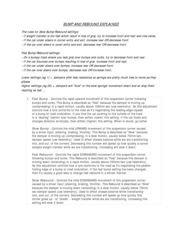 Bump and Rebound Explained PDF Suspension (Vehicle) Vehicle Parts